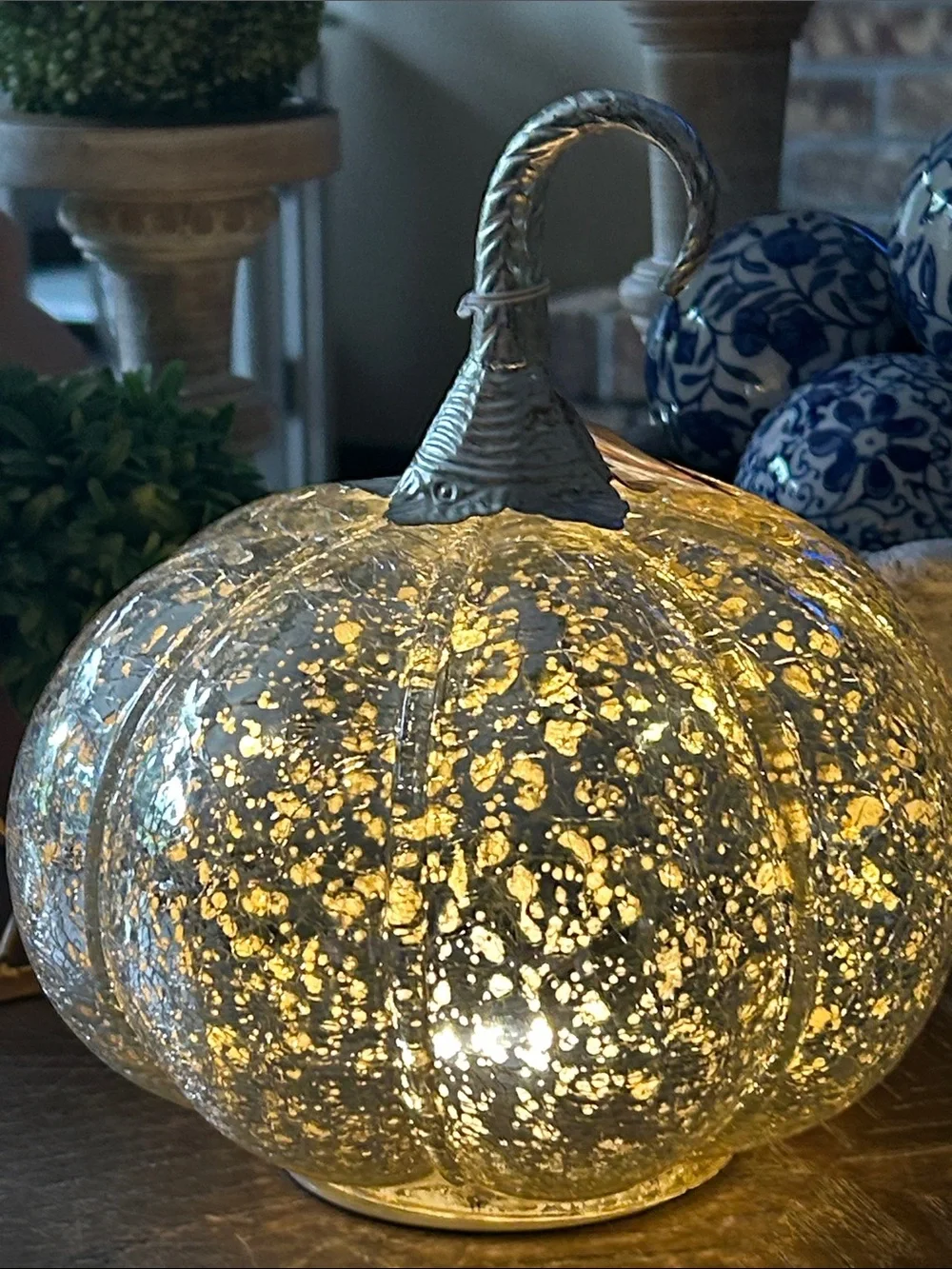 NEW! Vintage Inspired Mercury Glass Silver Fall Harvest Pumpkin  Light